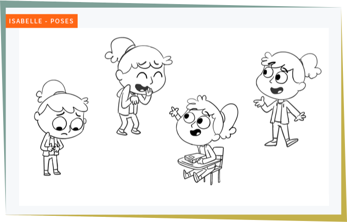 Sketches of different poses for Isabelle